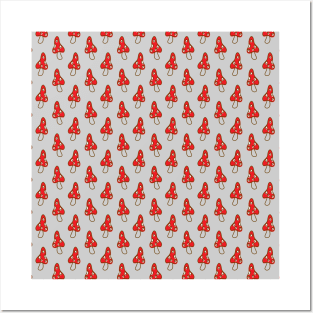 Red and Gray Spotted Mushroom Pattern Posters and Art